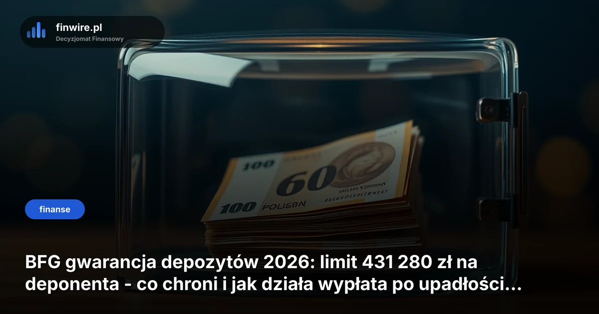 BFG gwarancja depozytów 2026: limit 431 280 zł na deponenta - co chroni i jak działa wypłata po upadłości banku