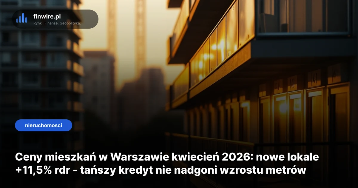 Ceny mieszkań w Warszawie kwiecień 2026: nowe lokale +11,5% rdr - tańszy kredyt nie nadgoni wzrostu metrów