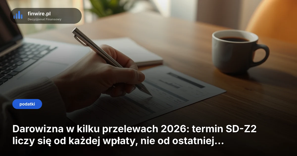 Darowizna w kilku przelewach 2026: termin SD-Z2 liczy się od każdej wpłaty, nie od ostatniej raty
