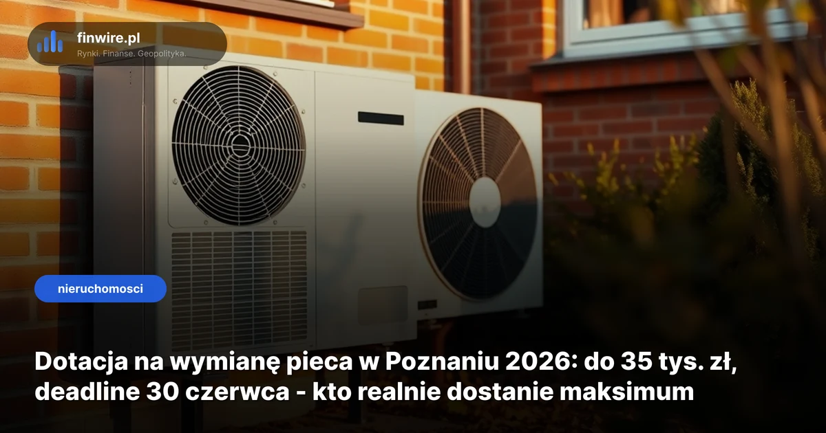 Dotacja na wymianę pieca w Poznaniu 2026: do 35 tys. zł, deadline 30 czerwca - kto realnie dostanie maksimum