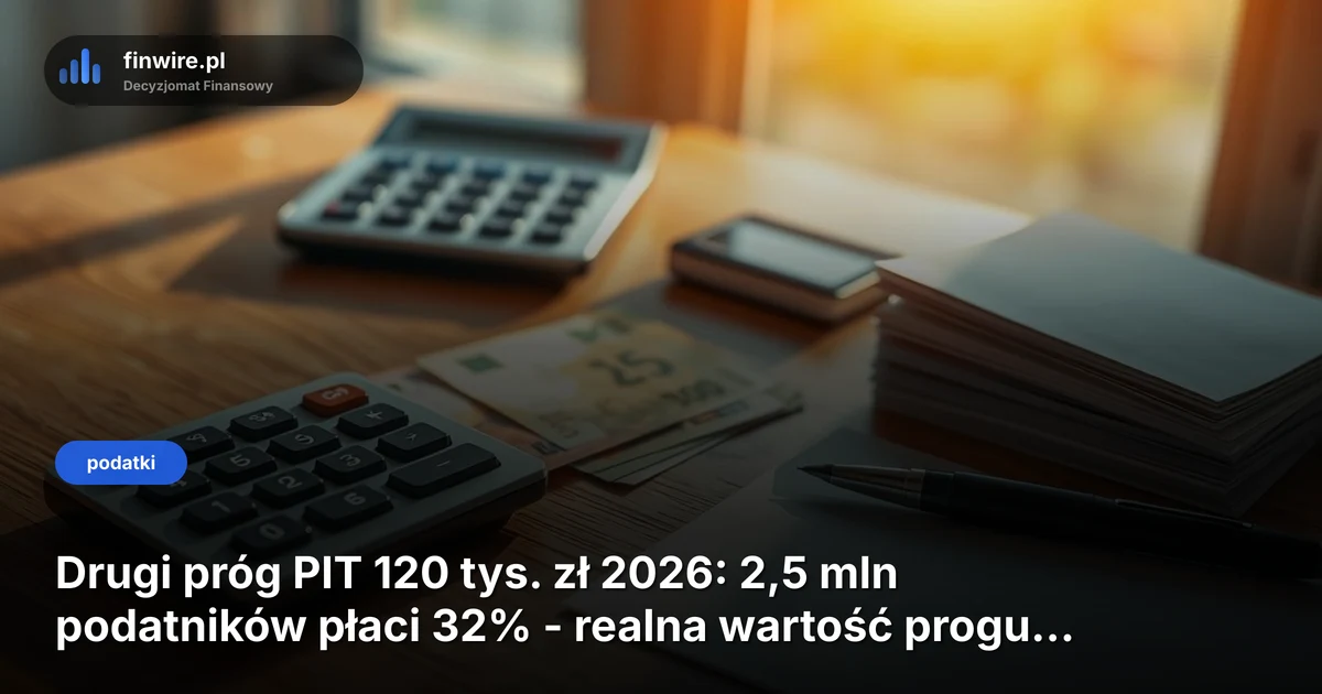 Drugi próg PIT 120 tys. zł 2026: 2,5 mln podatników płaci 32% - realna wartość progu spadła o 24%