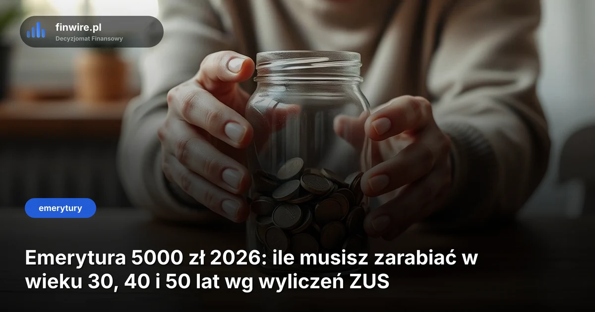 Emerytura 5000 zł 2026: ile musisz zarabiać w wieku 30, 40 i 50 lat wg wyliczeń ZUS