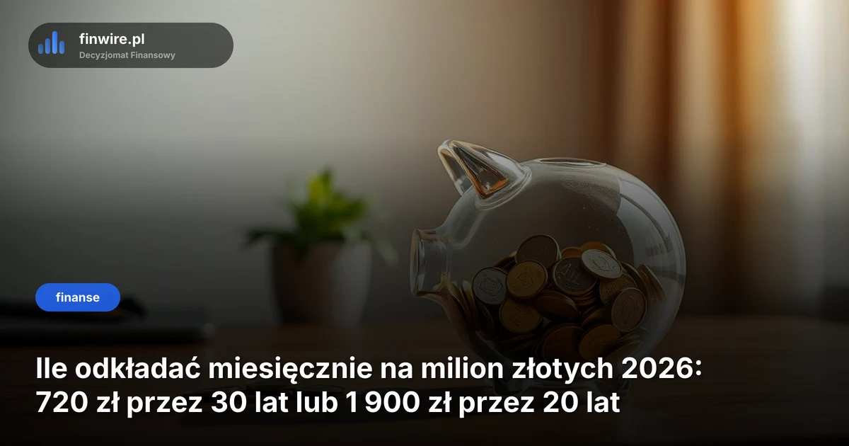 Ile odkładać miesięcznie na milion złotych 2026: 720 zł przez 30 lat lub 1 900 zł przez 20 lat