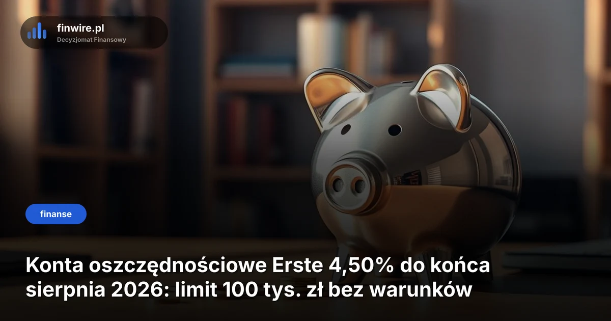 Konta oszczędnościowe Erste 4,50% do końca sierpnia 2026: limit 100 tys. zł bez warunków