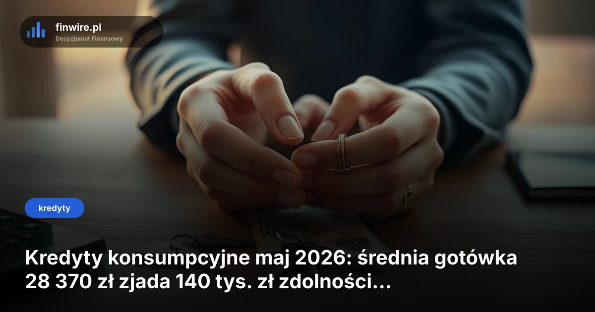 Kredyty konsumpcyjne maj 2026: średnia gotówka 28 370 zł zjada 140 tys. zł zdolności hipotecznej