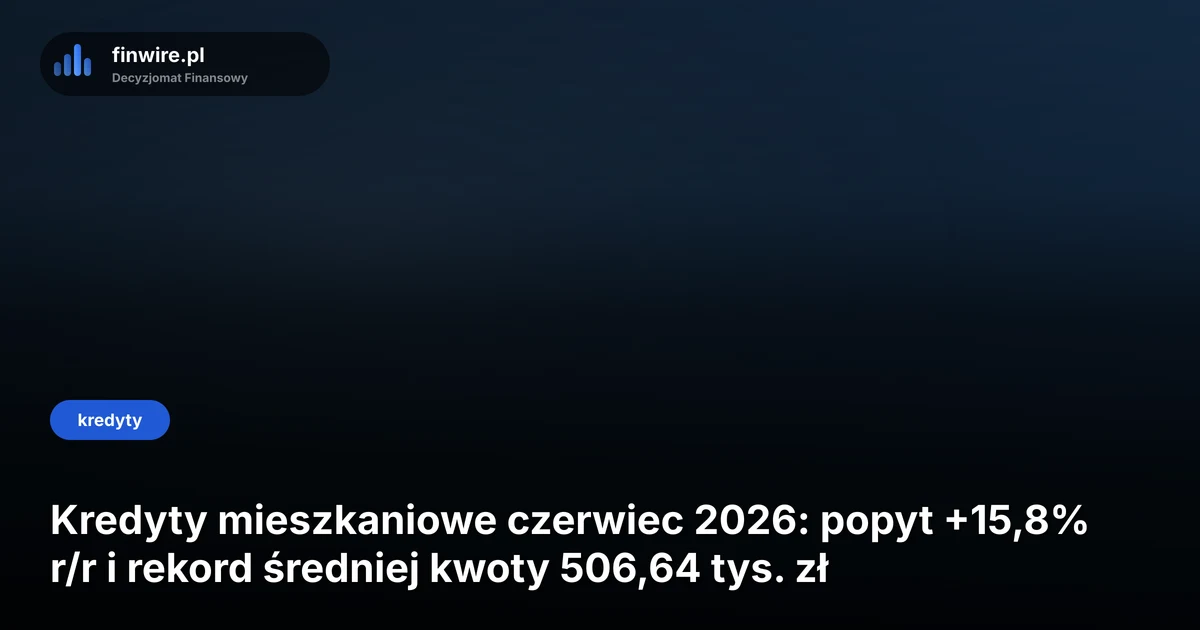 Kredyty mieszkaniowe czerwiec 2026: popyt +15,8% r/r i rekord średniej kwoty 506,64 tys. zł