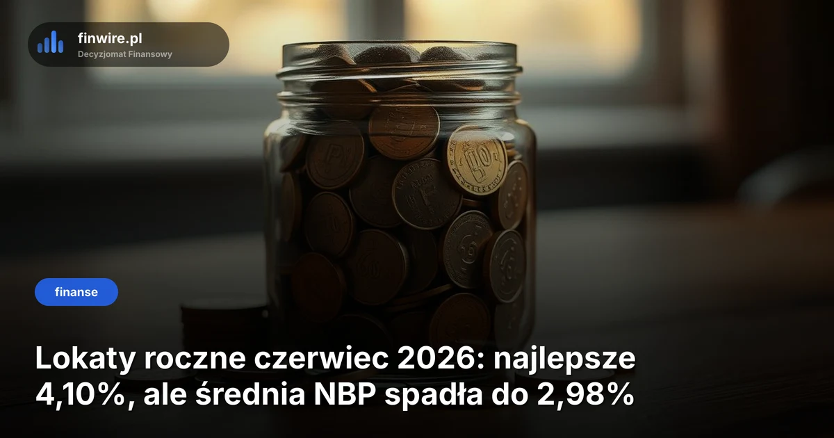 Lokaty roczne czerwiec 2026: najlepsze 4,10%, ale średnia NBP spadła do 2,98%