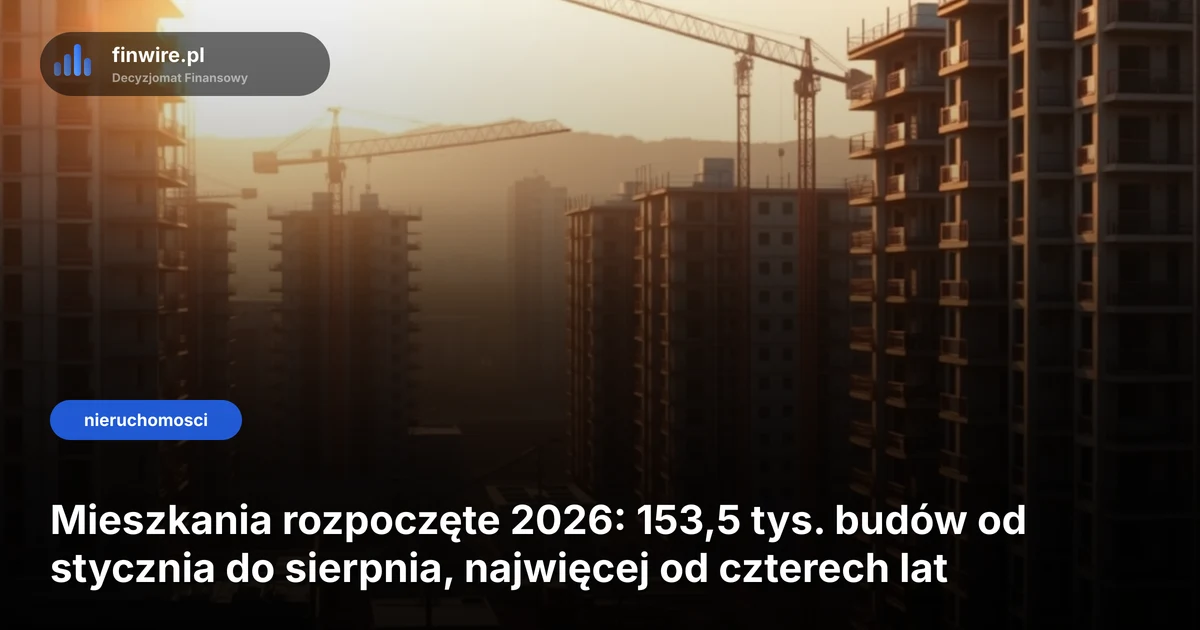 Mieszkania rozpoczęte 2026: 153,5 tys. budów od stycznia do sierpnia, najwięcej od czterech lat