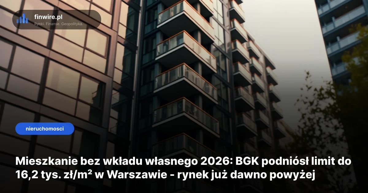 Mieszkanie bez wkładu własnego 2026: BGK podniósł limit do 16,2 tys. zł/m² w Warszawie - rynek już dawno powyżej