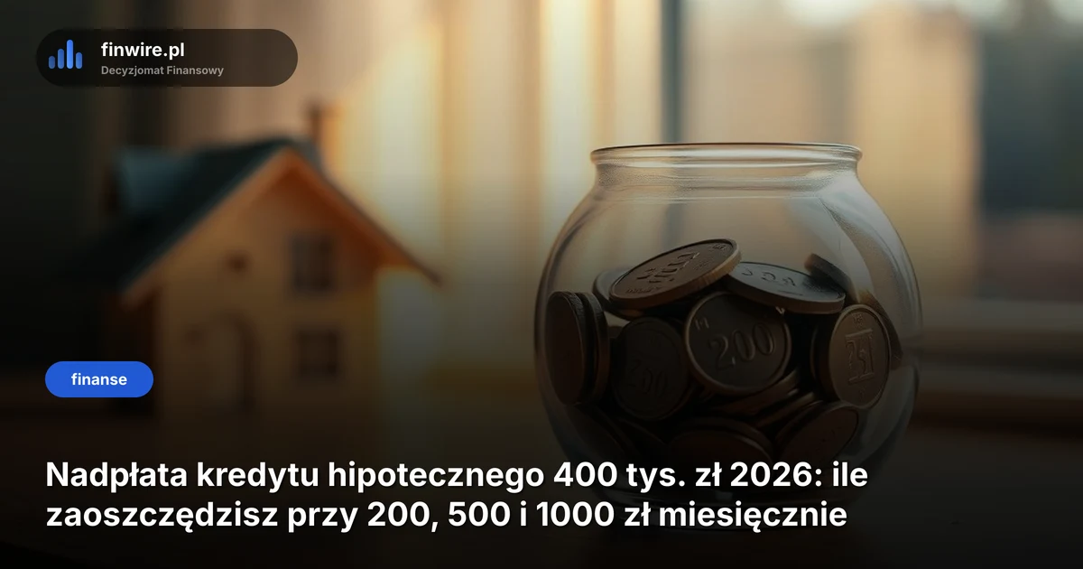Nadpłata kredytu hipotecznego 400 tys. zł 2026: ile zaoszczędzisz przy 200, 500 i 1000 zł miesięcznie