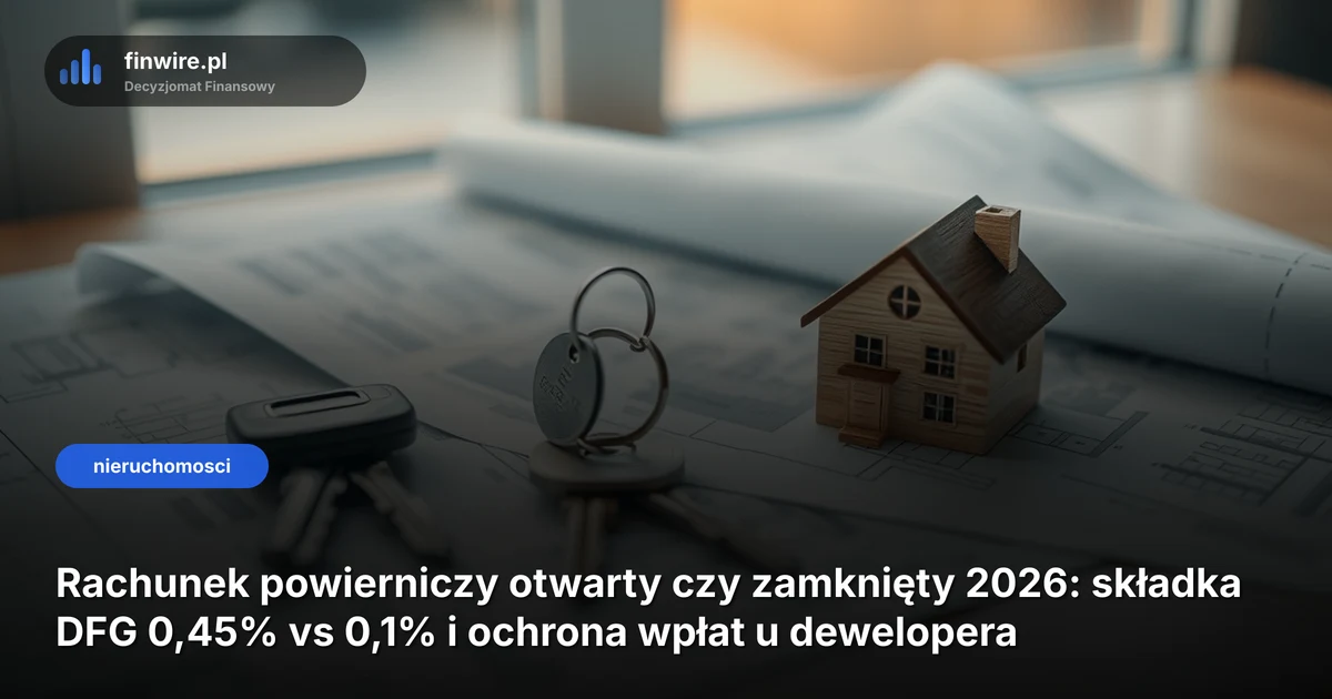 Rachunek powierniczy otwarty czy zamknięty 2026: składka DFG 0,45% vs 0,1% i ochrona wpłat u dewelopera