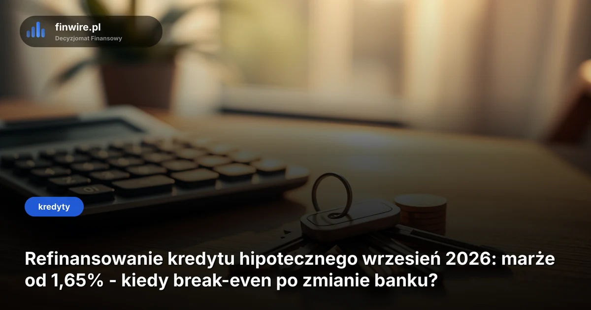 Refinansowanie kredytu hipotecznego wrzesień 2026: marże od 1,65% - kiedy break-even po zmianie banku?