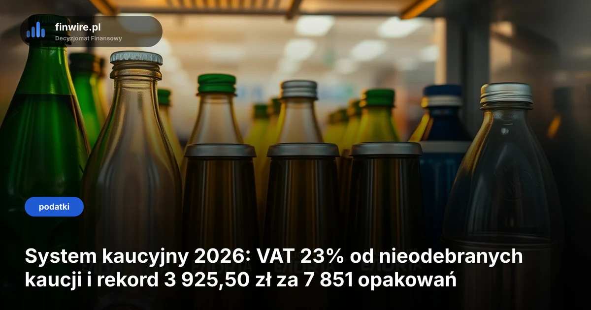 System kaucyjny 2026: VAT 23% od nieodebranych kaucji i rekord 3 925,50 zł za 7 851 opakowań