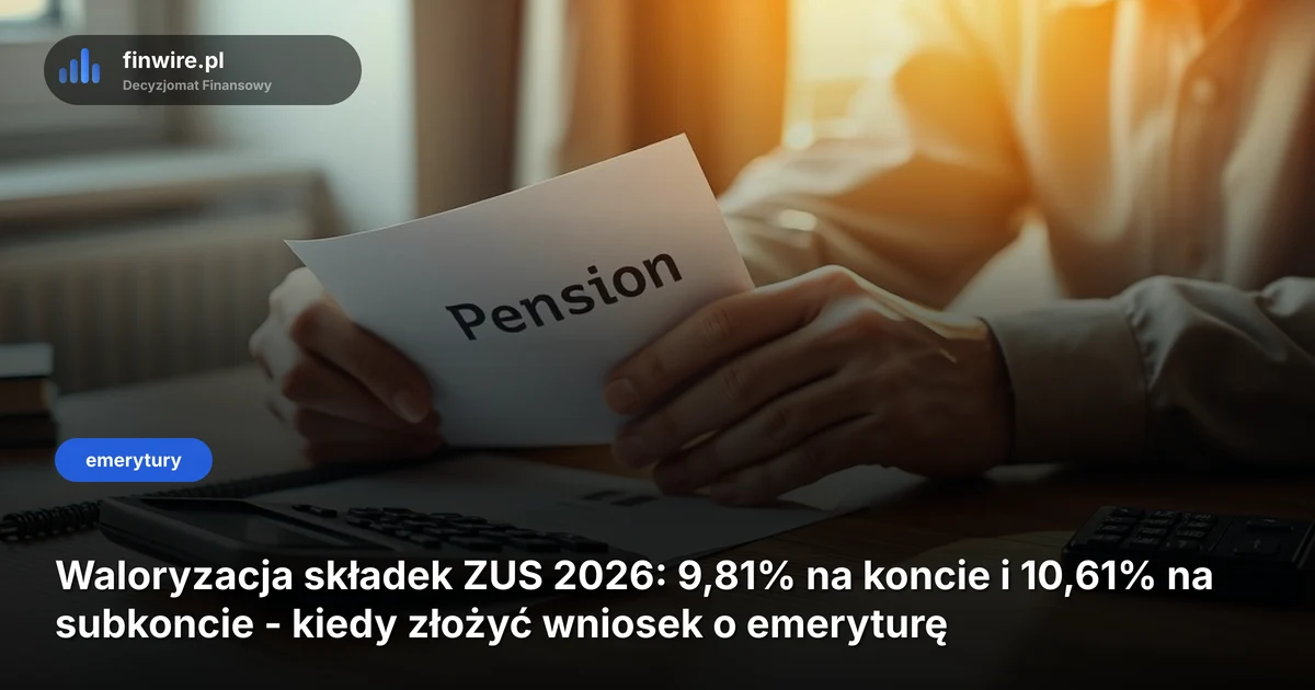 Waloryzacja składek ZUS 2026: 9,81% na koncie i 10,61% na subkoncie - kiedy złożyć wniosek o emeryturę