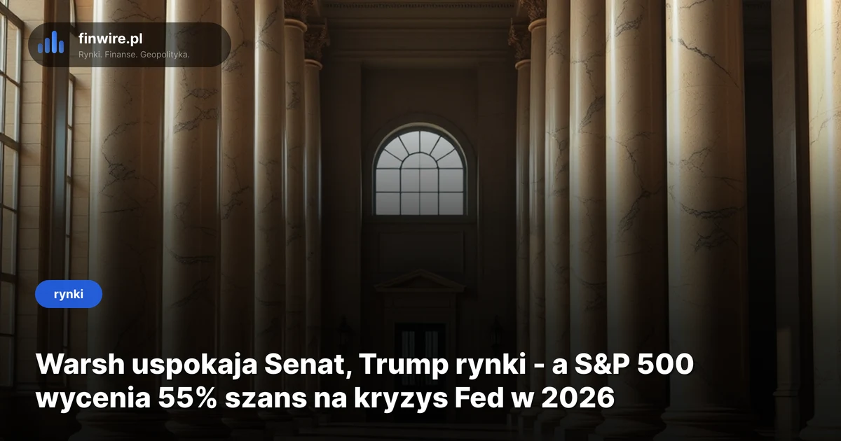 Warsh uspokaja Senat, Trump rynki - a S&P 500 wycenia 55% szans na kryzys Fed w 2026