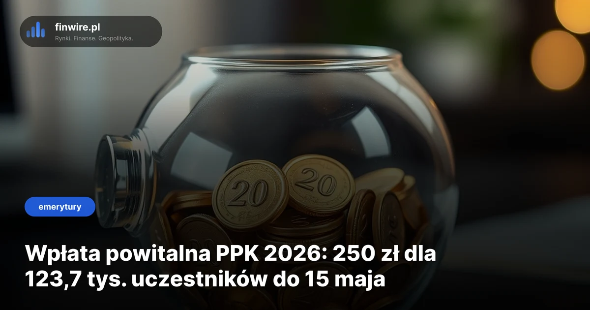 Wpłata powitalna PPK 2026: 250 zł dla 123,7 tys. uczestników do 15 maja
